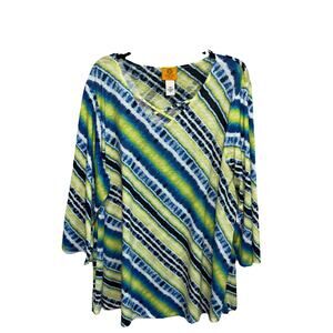 Ruby Rd. Size 2x Geometric Knit Lightweight Blouse Criss Cross Neck Multicolor
